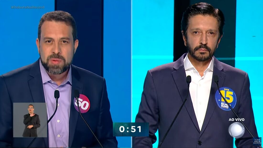 Guilherme Boulos e Ricardo Nunes em debate no 1° turno. Foto: Folha de Pernambuco.